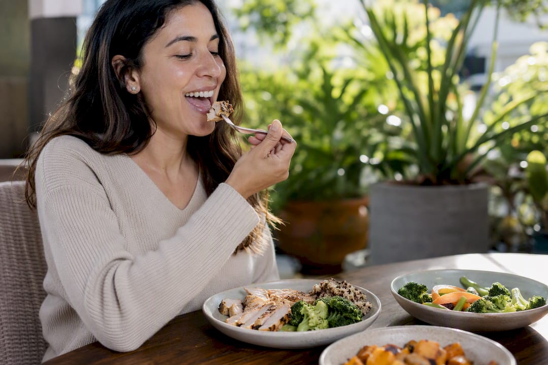Person eating protein first at meal