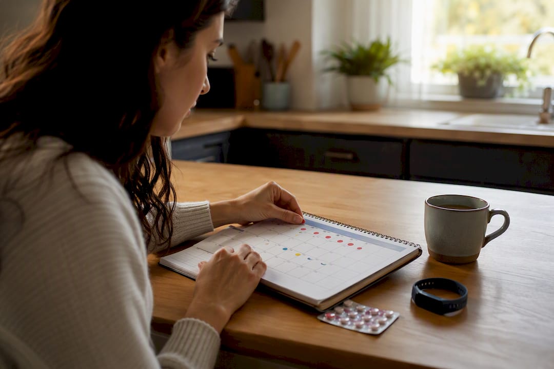 Person marking dose and menstrual cycle tracker