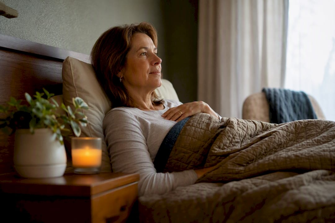 Woman preparing for restful sleep at home