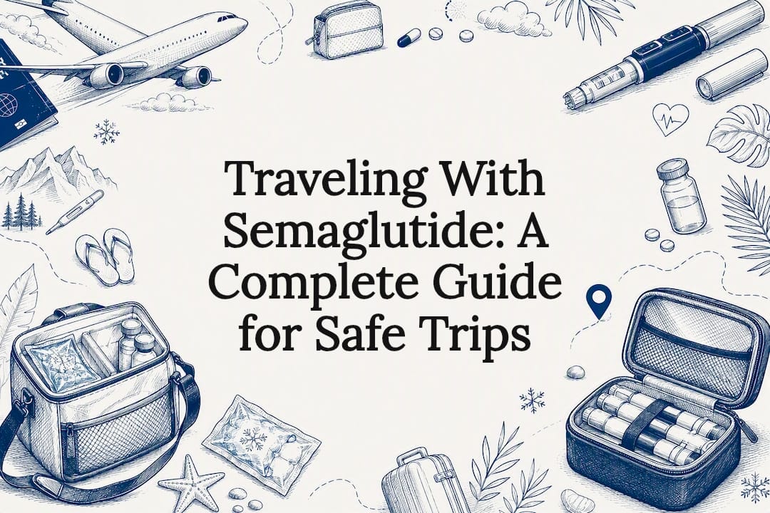 Decorative title card illustration for travel and semaglutide