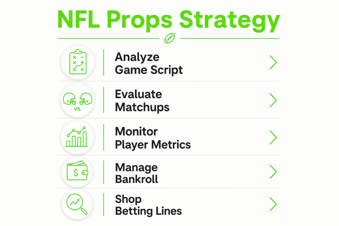 Infographic outlining NFL player props strategy steps