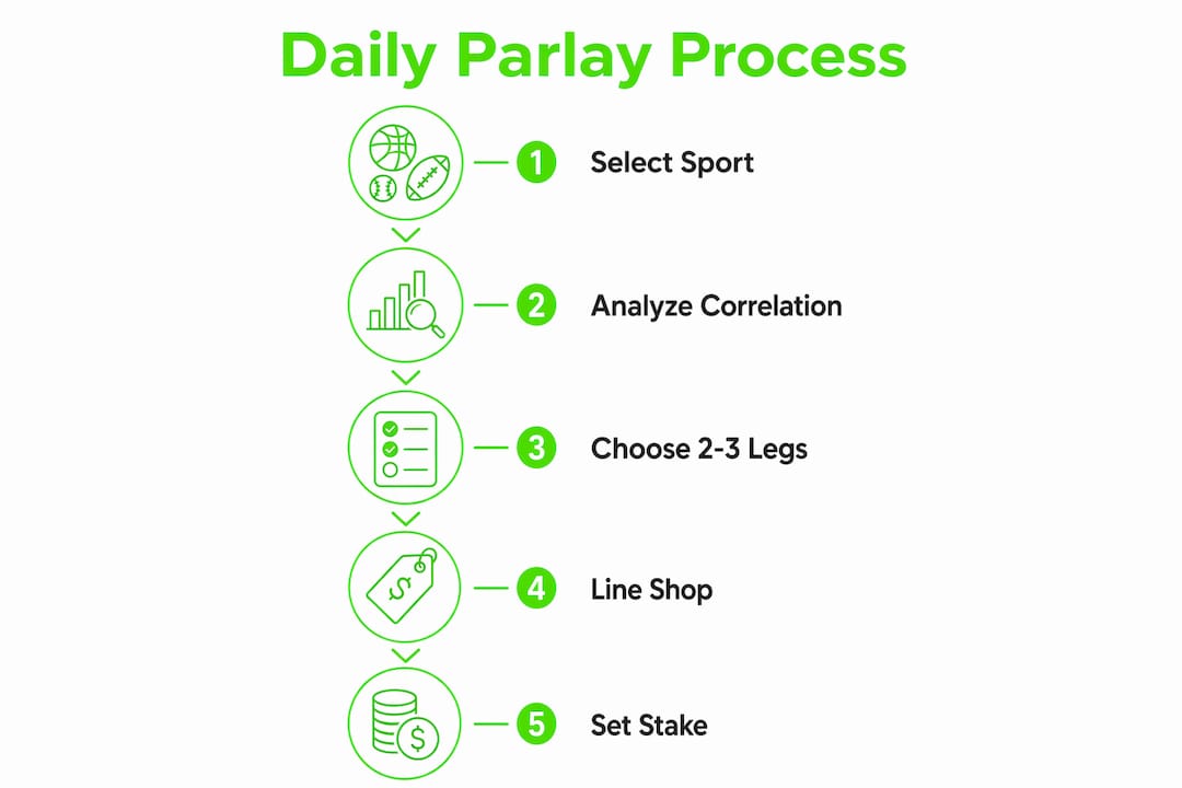 Infographic showing daily parlay selection steps