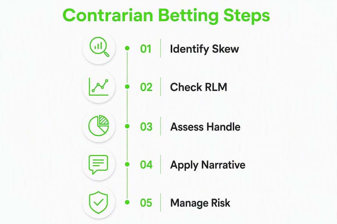 Infographic showing contrarian betting key steps