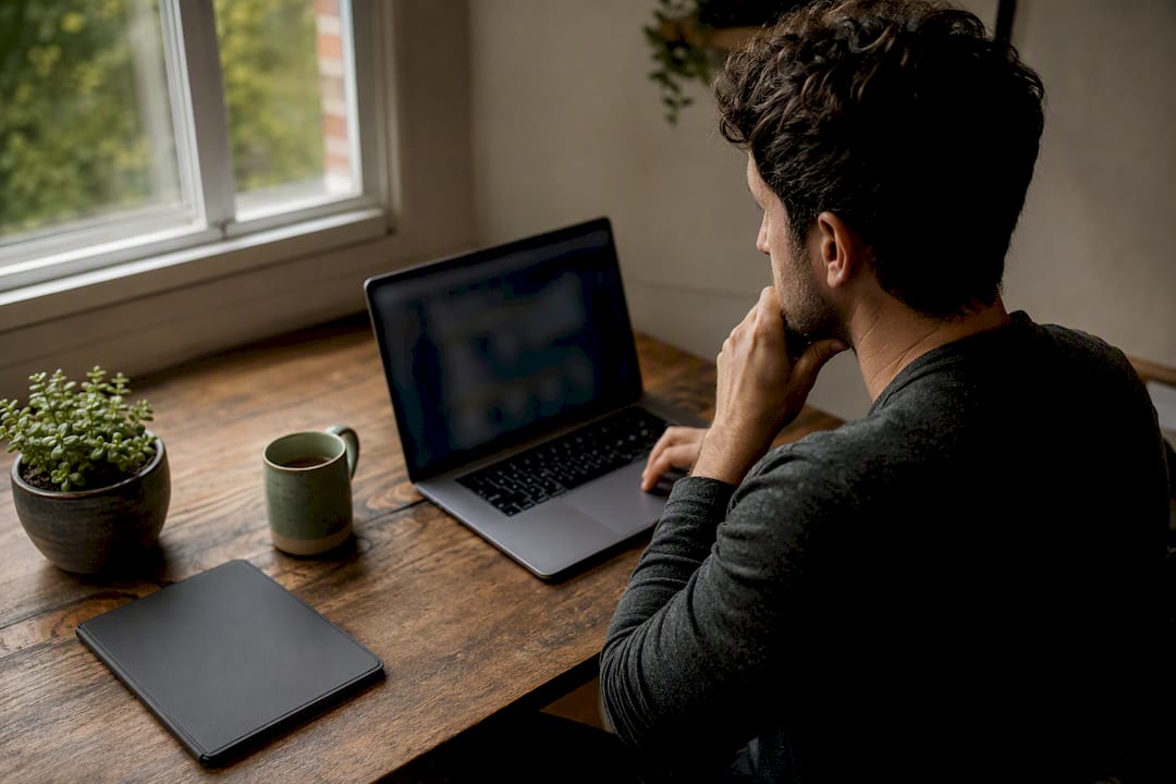 Sports bettor reviewing betting record at home
