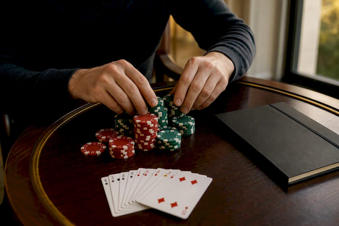 Hands placing chips in simulation setup