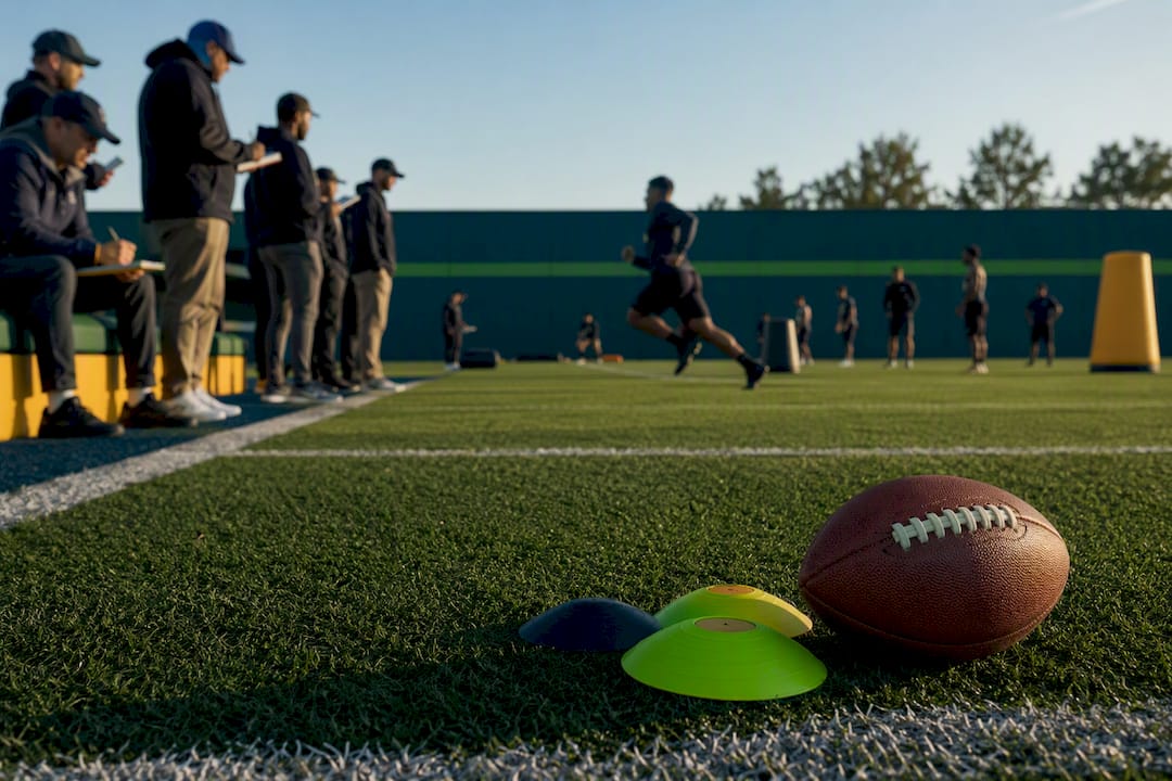 Scouts evaluating rookie football players