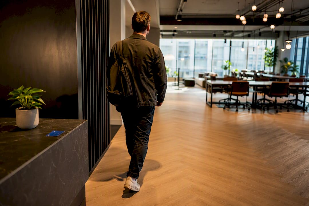 Member entering a modern coworking space