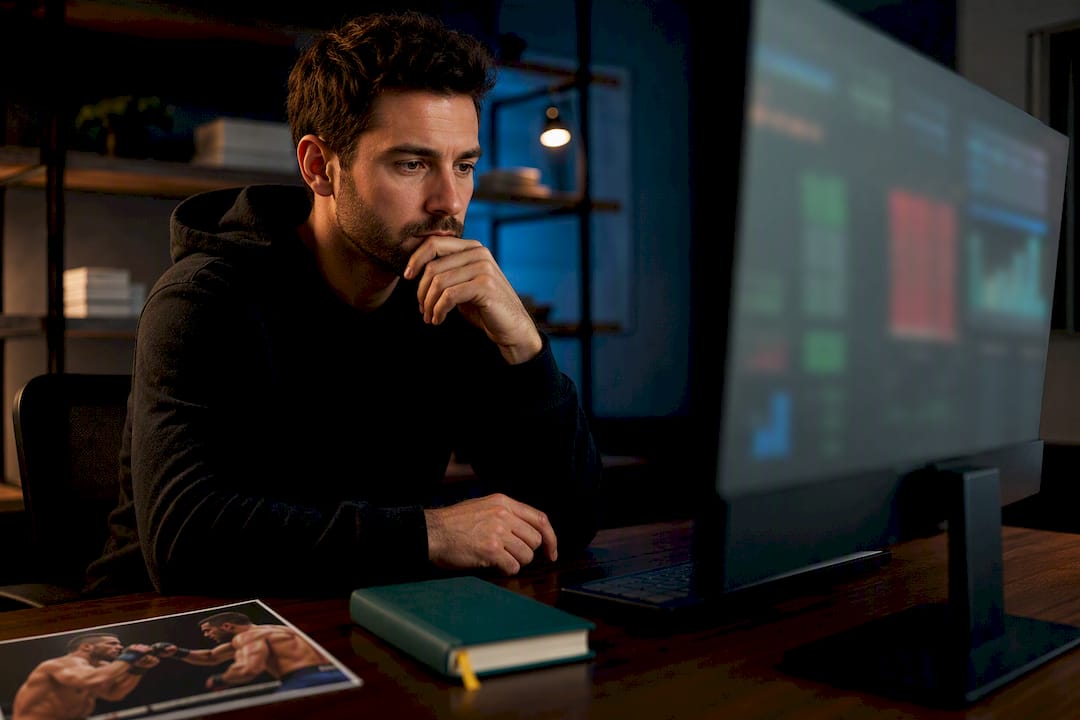 Analyst reviewing MMA betting model outputs
