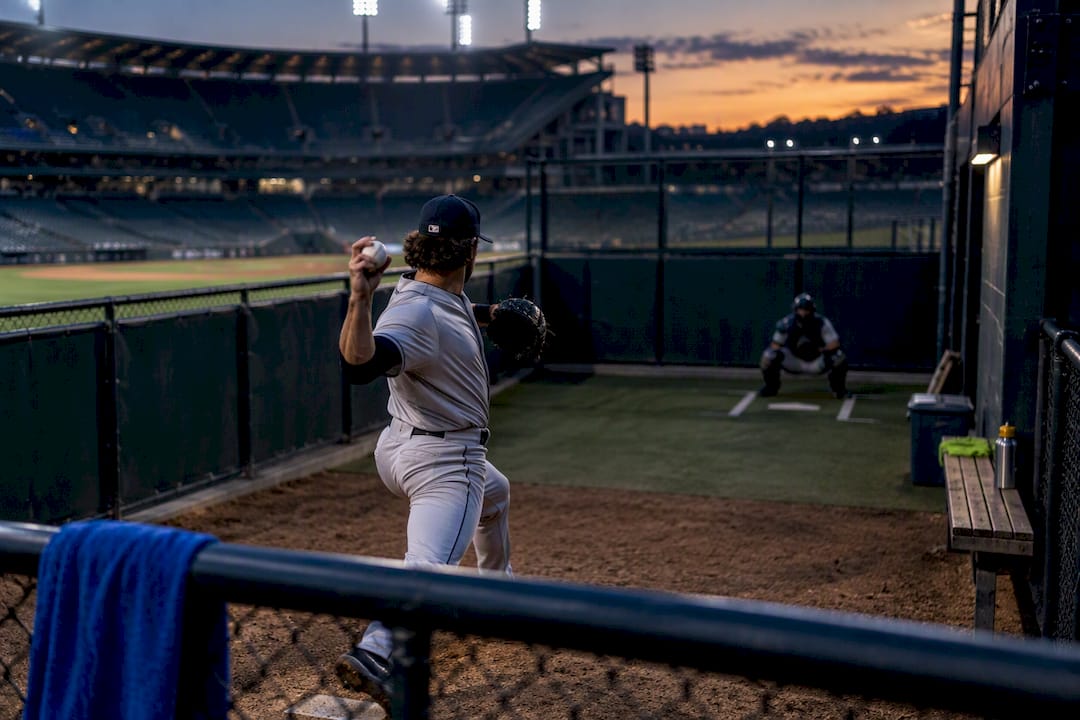 Relief pitcher warming up in bullpen