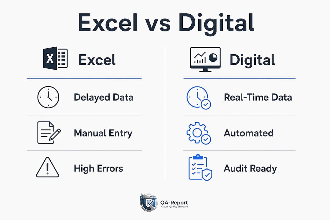 Infographic comparing Excel and digital inspection platforms