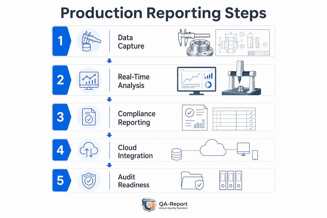 Infographic showing production reporting software steps
