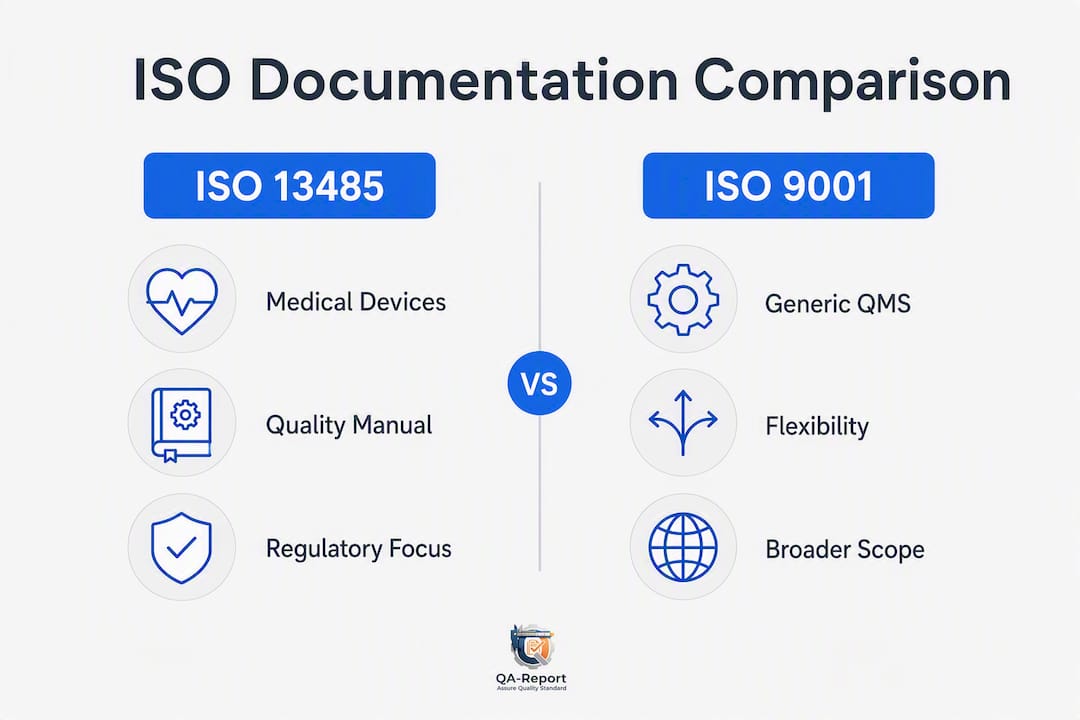 Infographic comparing ISO 13485 and related standards