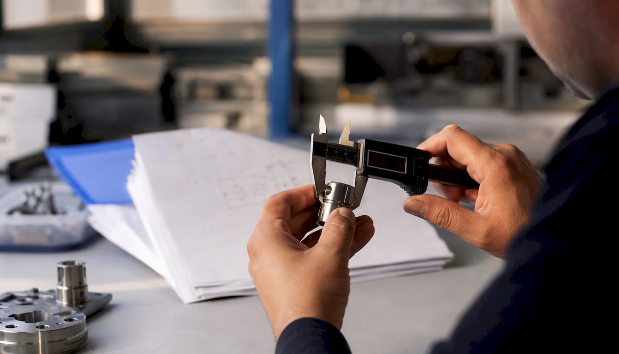 Caliper measuring metal part dimension