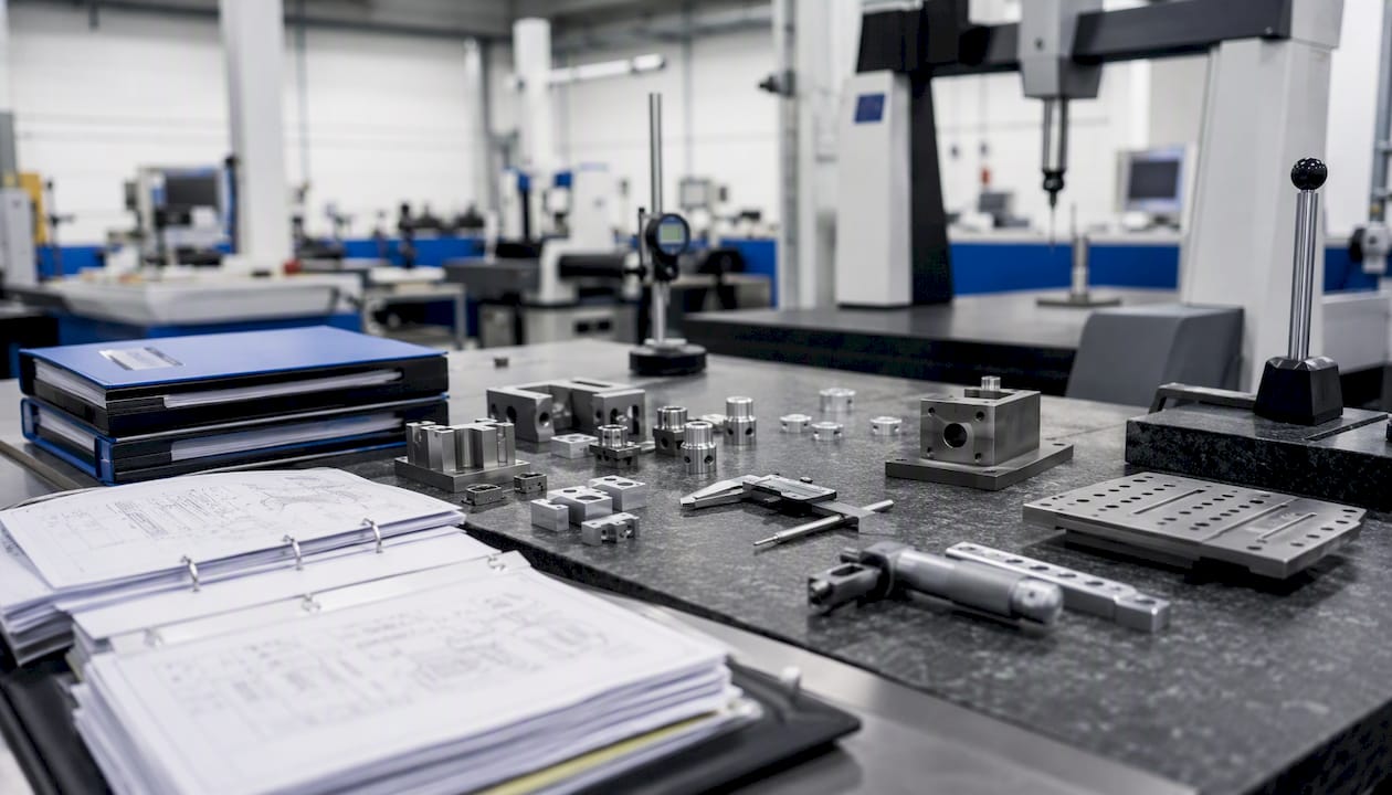 Inspection bench with master samples and checking aids