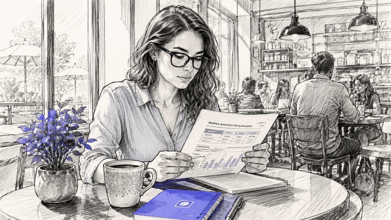 Manager reviewing pricing simulation report at desk