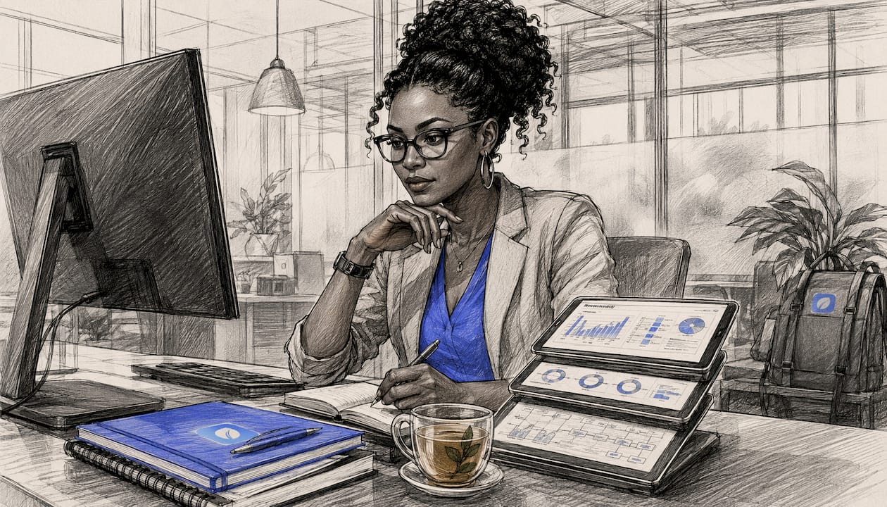 Data analyst reviewing AI business data