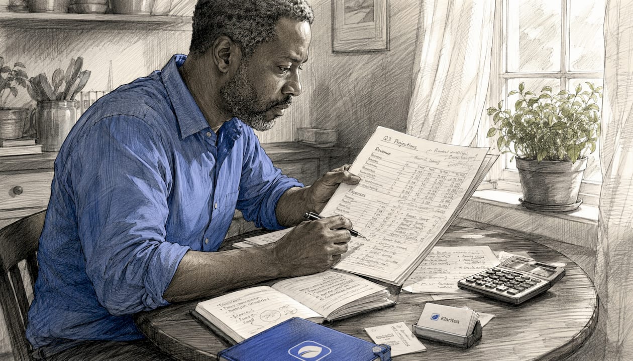 Man reviewing financial projections at desk