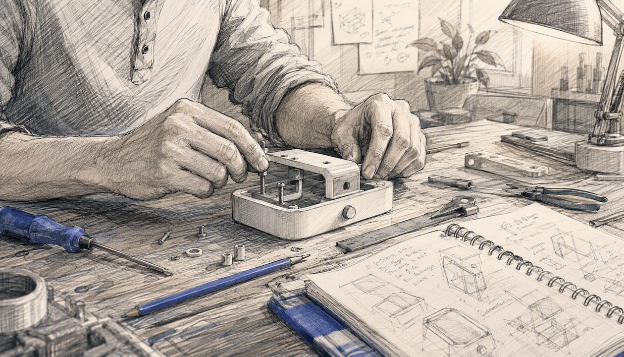 Hands assembling a prototype manually
