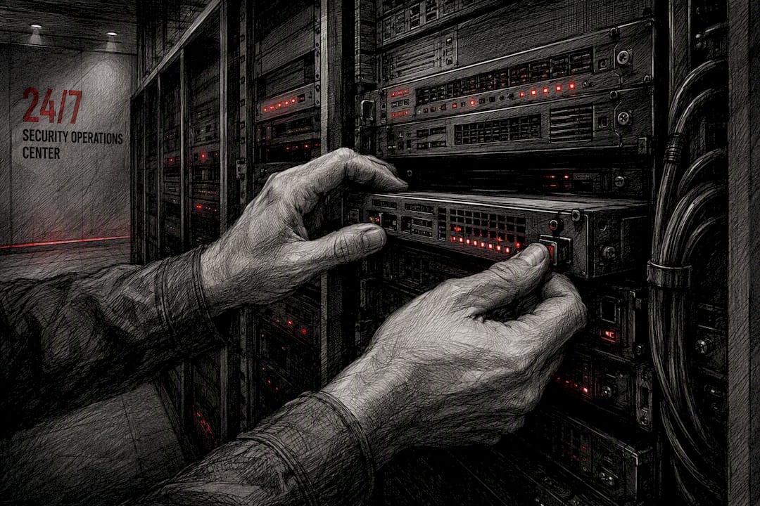 Hands adjusting security hardware in SOC