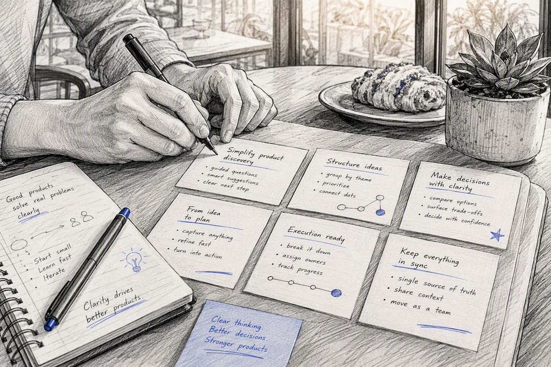 Hands detailing product feature notes