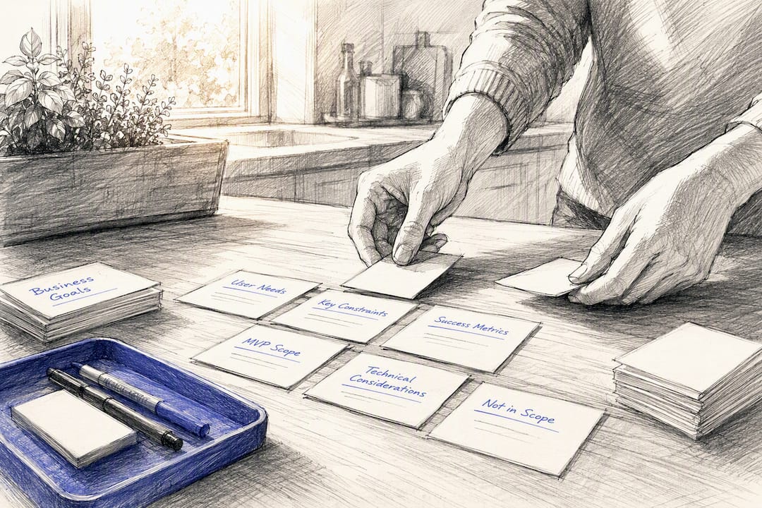 Hands arranging business requirement notes