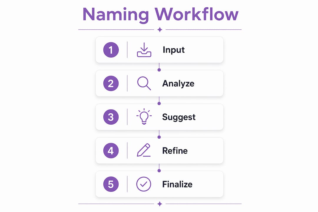 Infographic of story name generator workflow steps