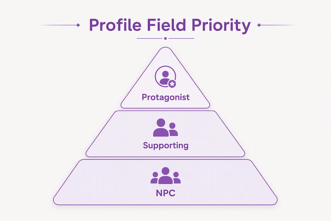 Infographic showing priority of character profile fields by role