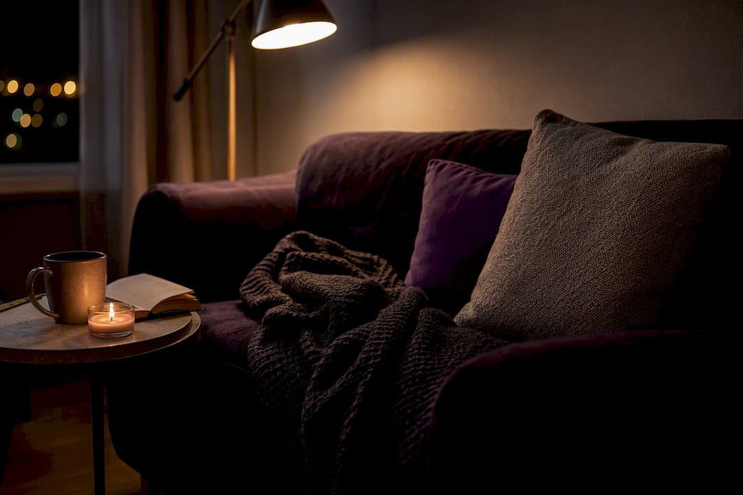 Writer’s desk with coffee and candlelight