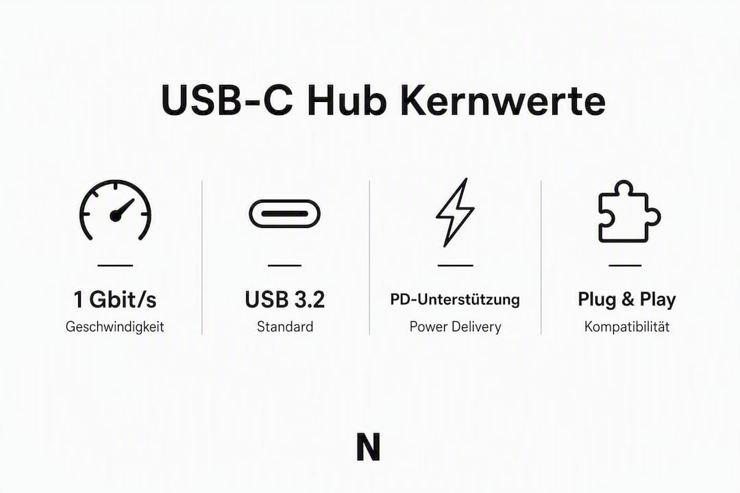 Übersichtsgrafik: Die wichtigsten Funktionen eines USB-C-Hubs auf einen Blick