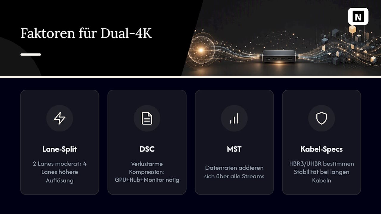 Warum DSC, MST und Lane‑Split über Dual‑4K entscheiden — overview diagram