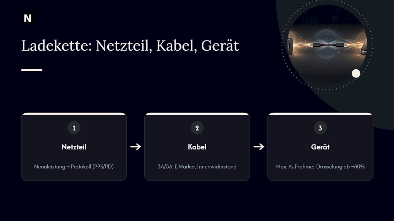 Diagramm der Ladeverbindung vom Netzteil zum Gerät