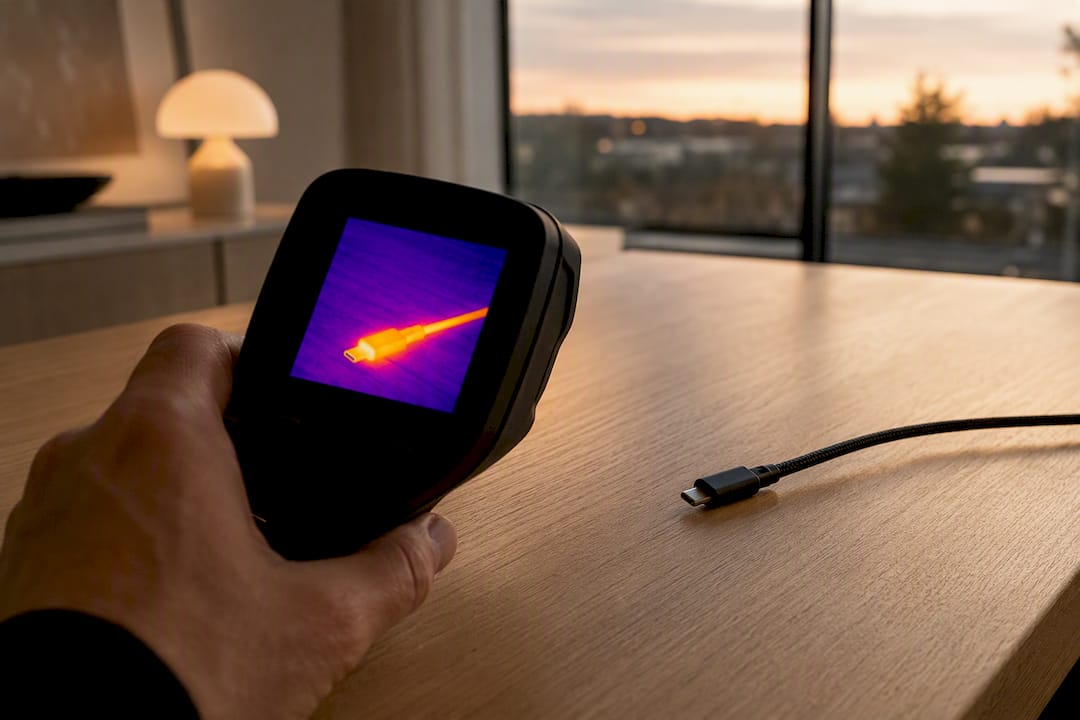 Wärmebildaufnahme zeigt die Temperatur des USB-C-Kabels