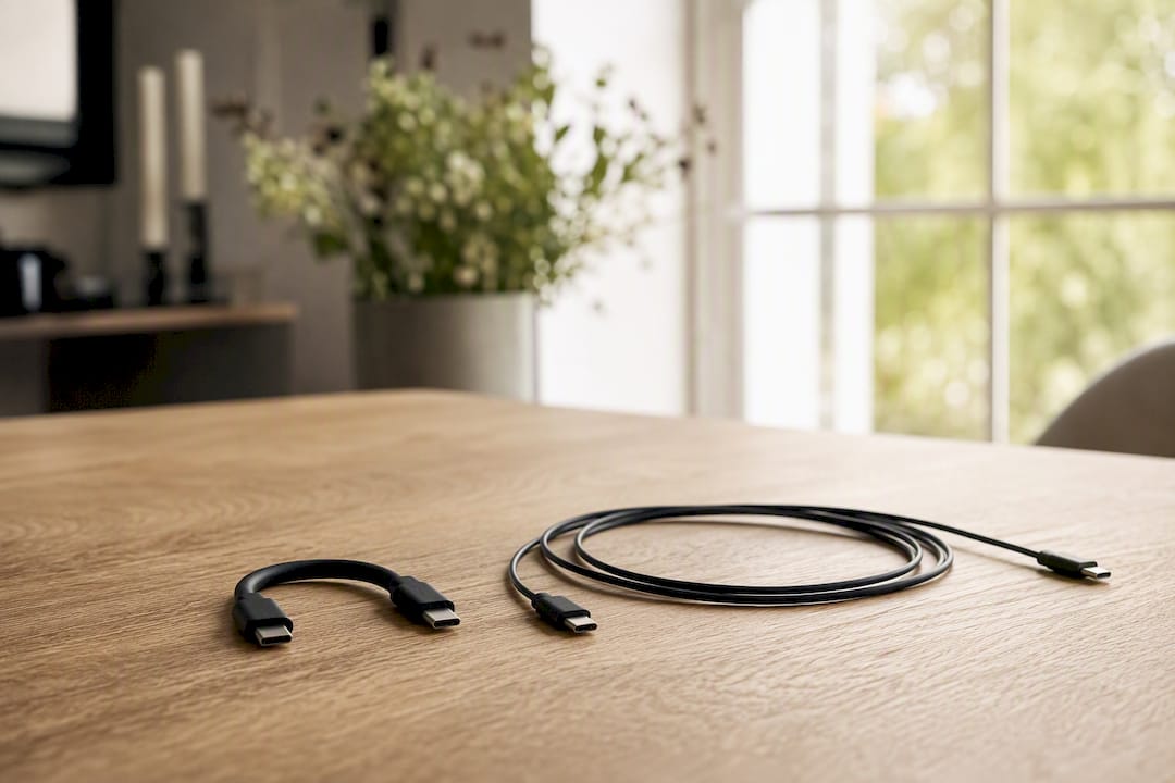 Vergleich von kurzen und langen USB-C-Kabeln auf dem Schreibtisch