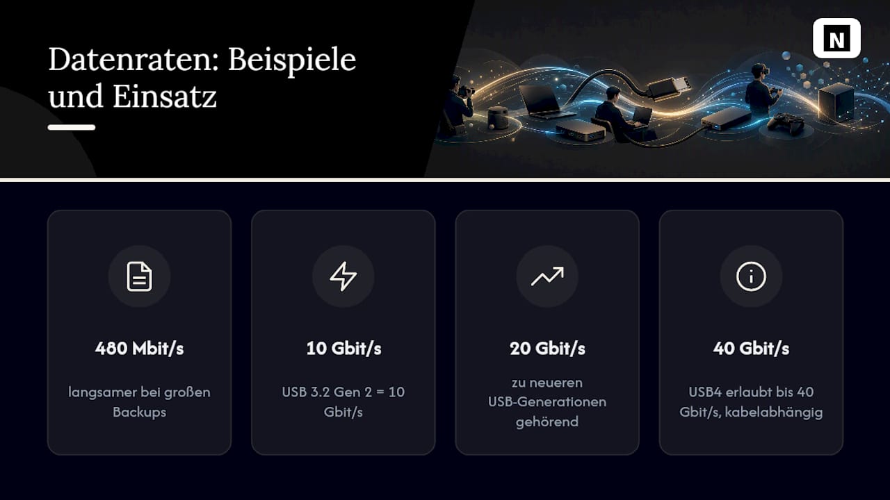 Diagramm zum Vergleich der Datenübertragungsgeschwindigkeiten von USB-C-Kabeln