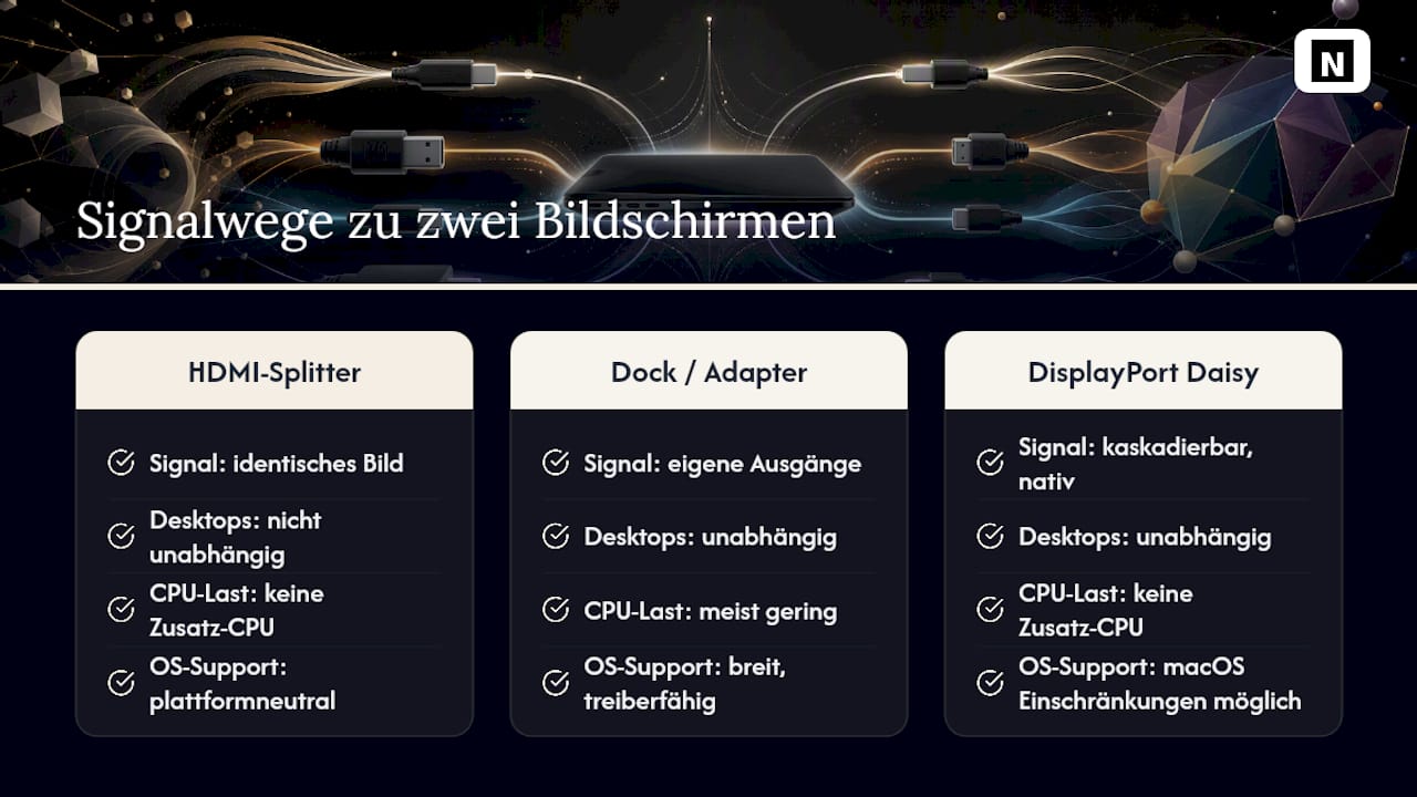 Vergleich der Signalwege bei zwei Monitoren