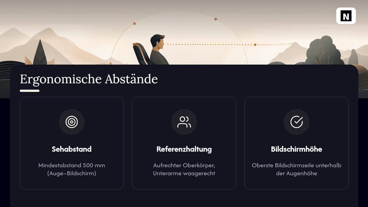 Ergonomischer Abstand zum Bildschirm: 500 Millimeter
