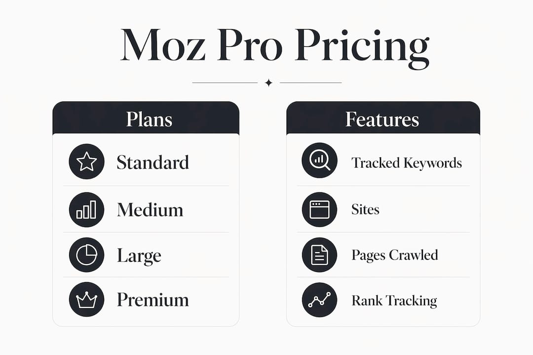 Infographic comparing Moz Pro pricing tiers and features