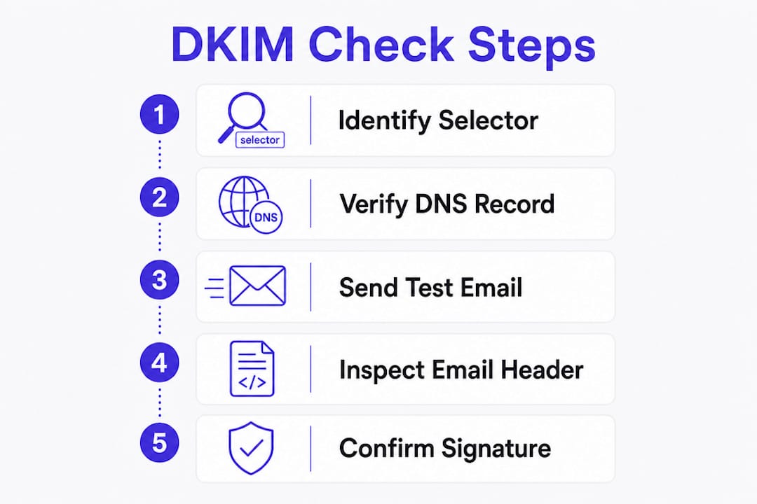 Infographic showing step-by-step DKIM check process