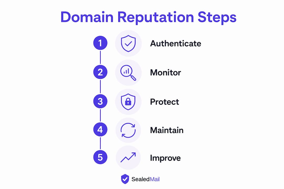 Infographic outlining domain reputation management steps
