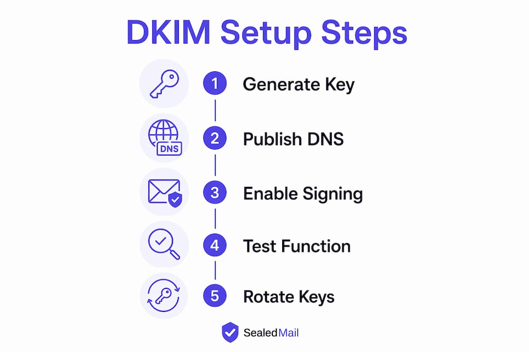 Infographic showing DKIM setup steps