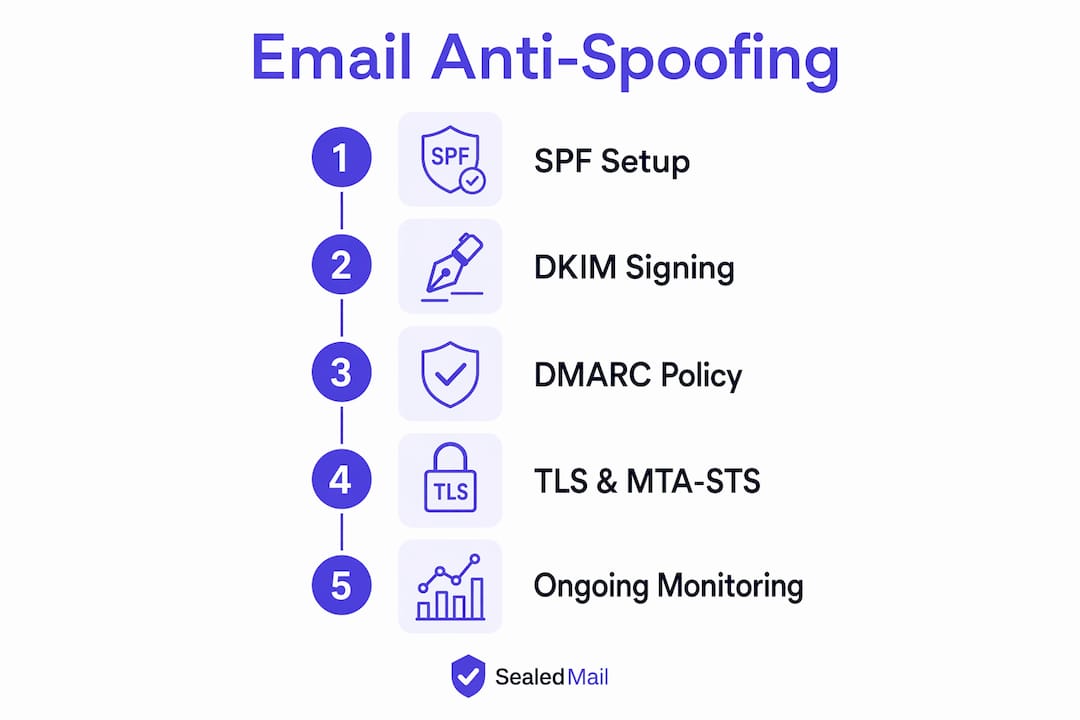Infographic showing anti-spoofing protocol steps