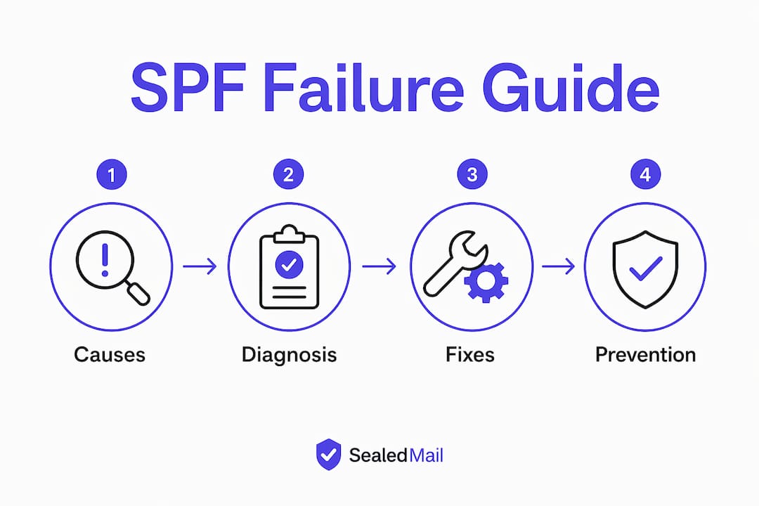 Infographic showing SPF failure causes and fixes