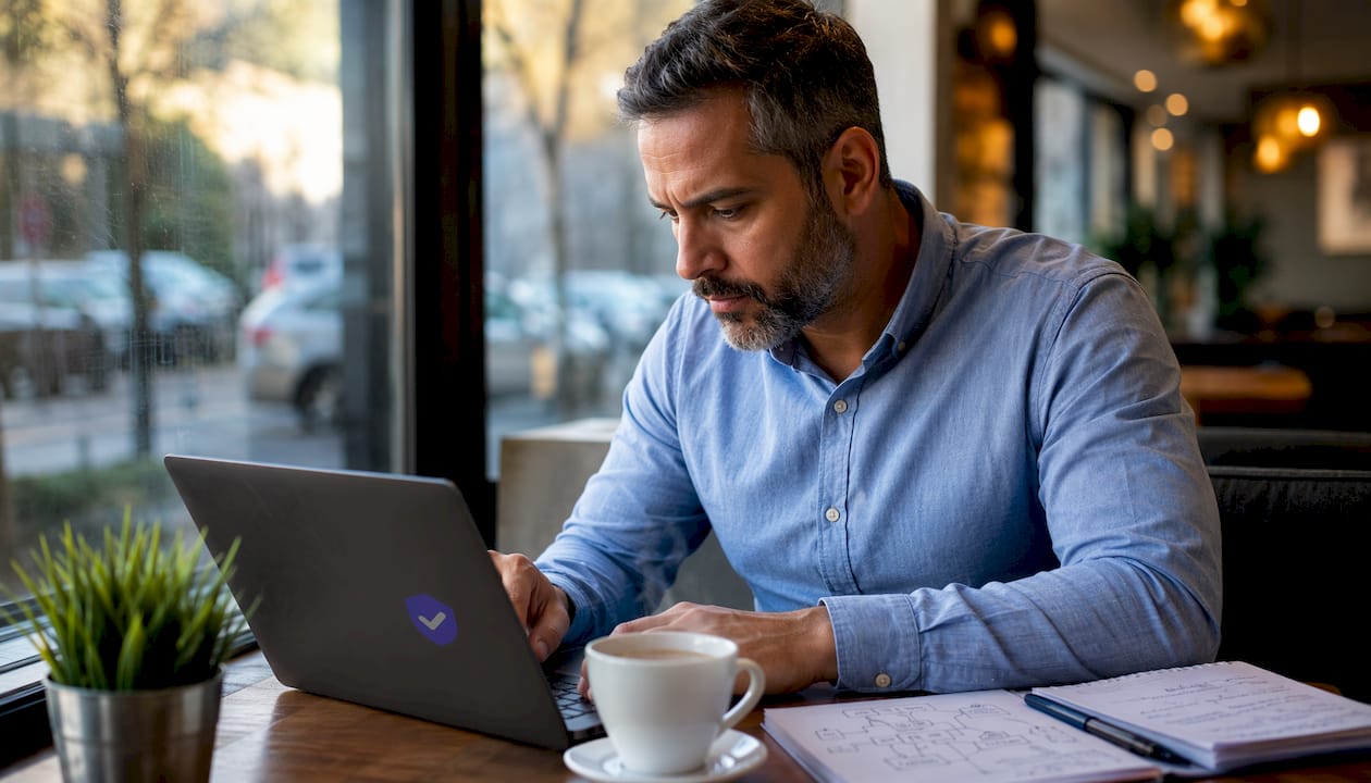 IT professional reviewing email security records at desk