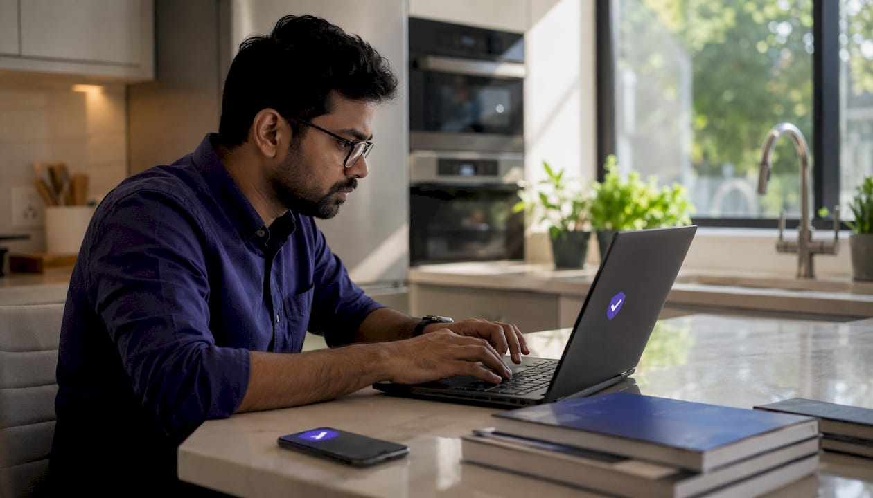 Person using domain health checker on laptop