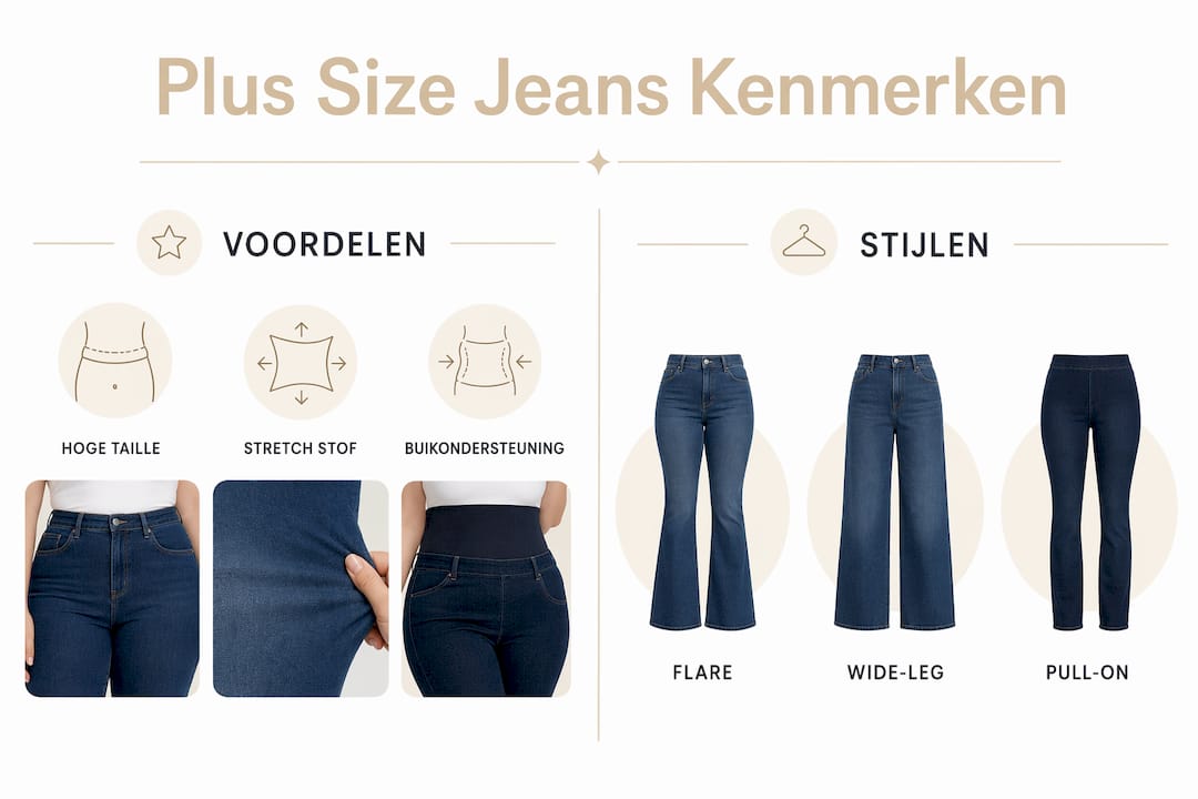 Infographic: de belangrijkste eigenschappen van plus size jeans op een rij