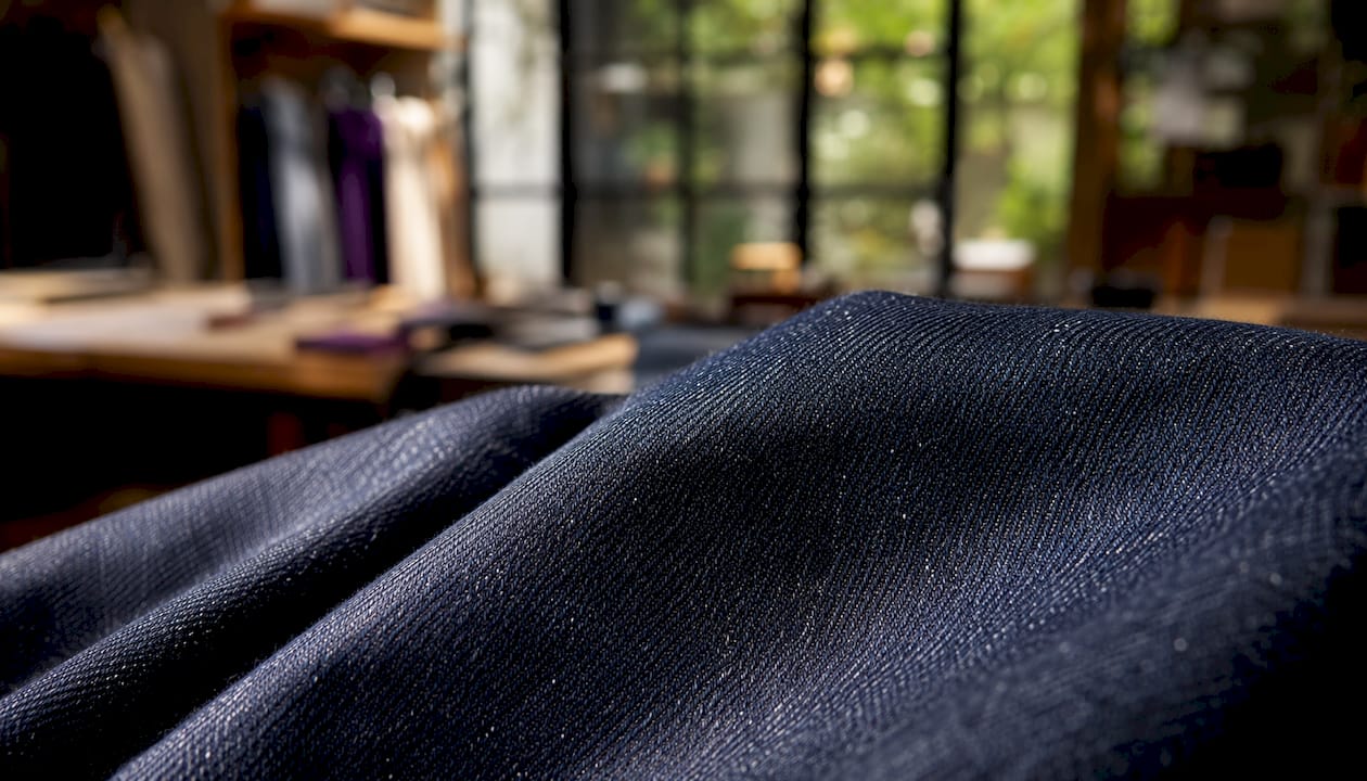 Detailansicht einer hochwertigen Jeansstoff-Oberfläche mit moderner Technologie