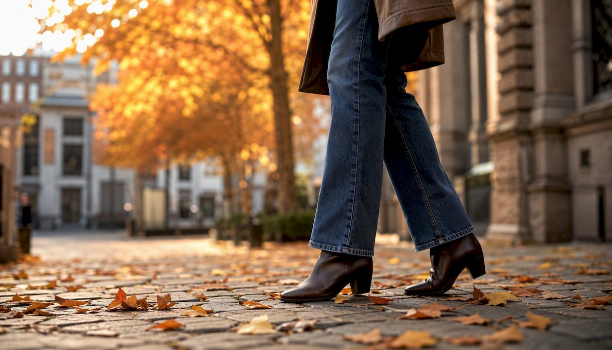 Weit geschnittene 7/8-Jeans, die locker über schmalen Stiefeletten getragen werden – so sieht man es aktuell auf den Straßen.