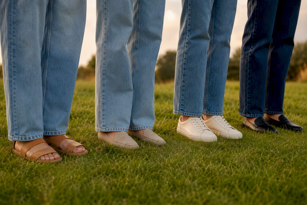 Verschillende schoenen bij rechte jeans