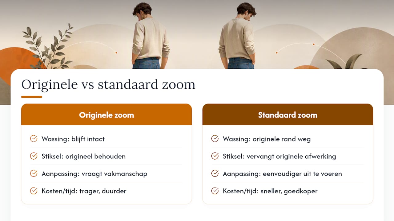 Vergelijking tussen originele zoom en standaard zoom bij jeans