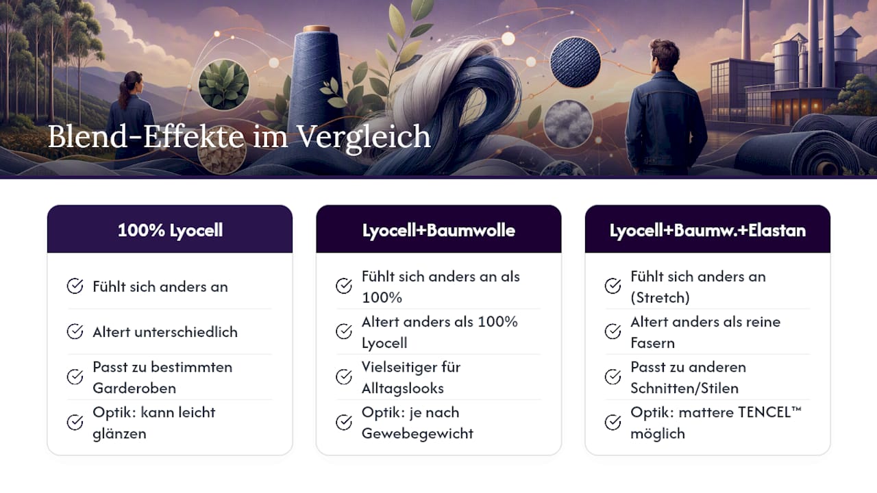 Diagramm zeigt die Auswirkungen verschiedener Lyocell-Denim-Mischverhältnisse